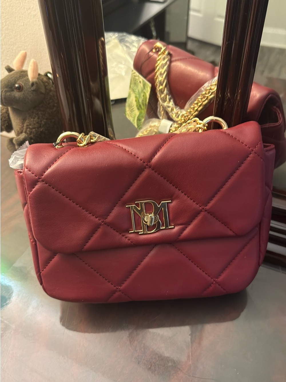 Quilted Red Chain-Handle Shoulder Bag